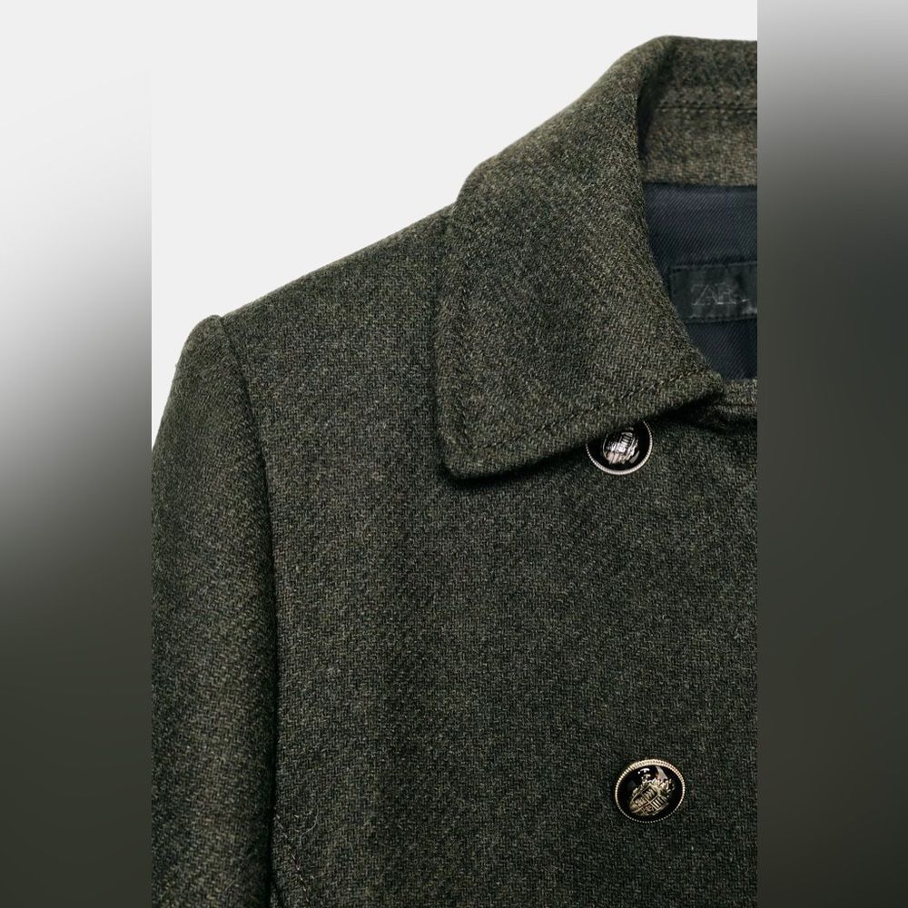 ZARA DOUBLE BREASTED KHAKI WOOL BLEND COAT - Picture 8 of 13